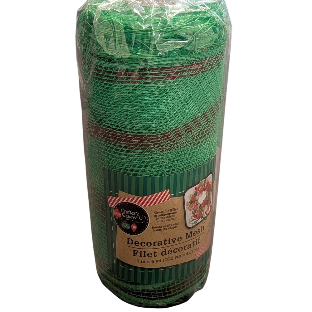 Crafter's Square Green Red Metallic Striped Decorative Mesh 6in x‎ 5yd Christmas